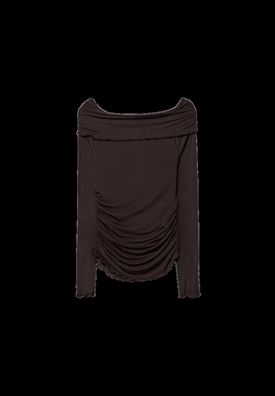 Футболка с рюшами и открытыми плечами- Заказать в России