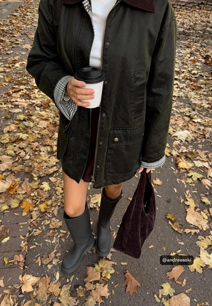 Khaki|5787/621 - Stradivarius Парка с вощеным покрытием и множеством карманов