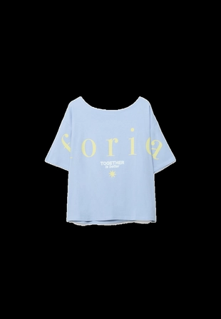 Футболка с вырезом-лодочкой и принтом- Заказать в России