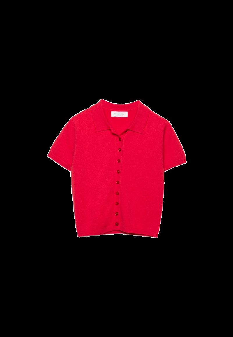 Трикотажный свитер с воротником поло и короткими рукавами