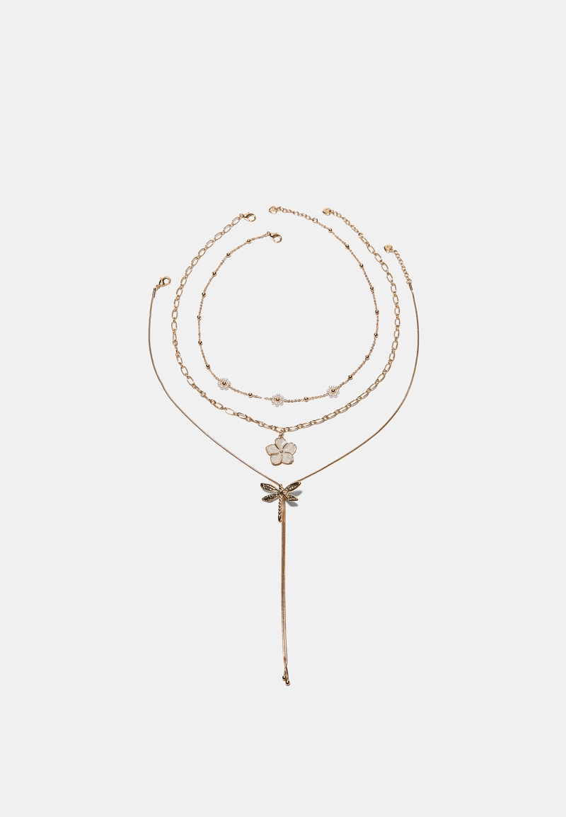 Набор из 3 колье с подвесками в виде цветка и стрекозы