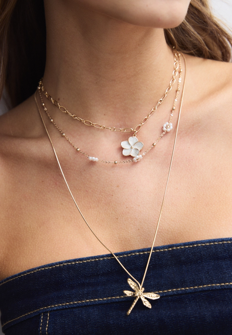 Набор из 3 колье с подвесками в виде цветка и стрекозы