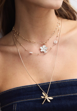 Набор из 3 колье с подвесками в виде цветка и стрекозы- Заказать в России