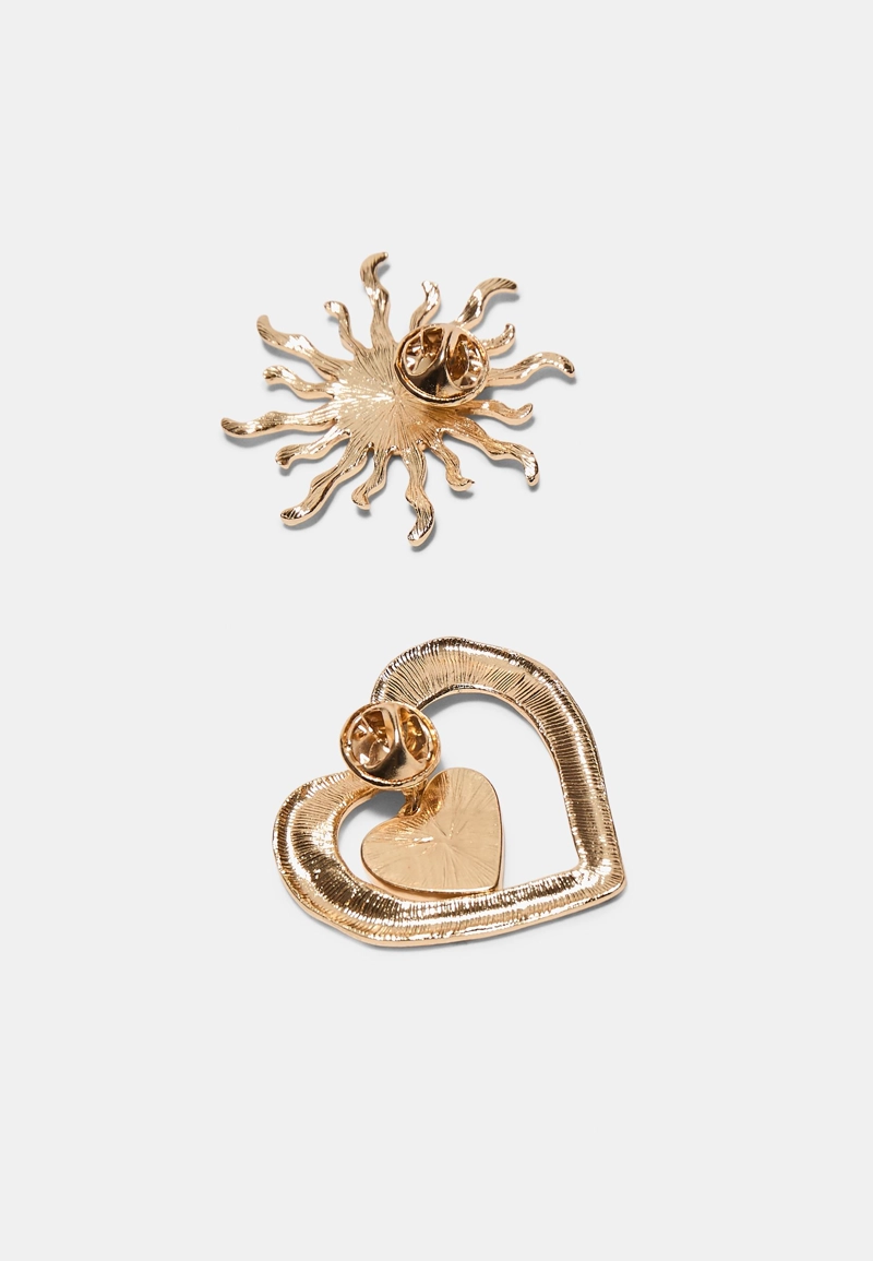 Набор из 2 брошей «Солнце и сердце»