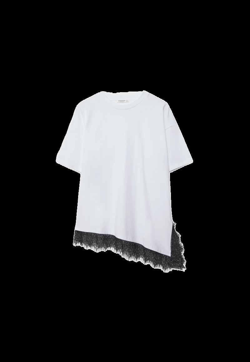 Футболка с короткими рукавами и кружевной отделкой по низу