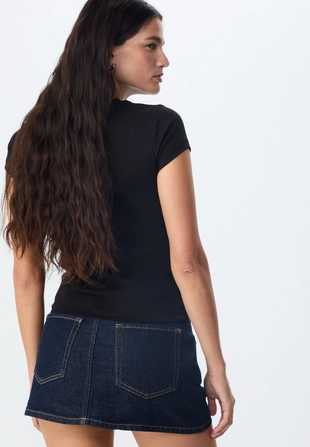 Black|6687/787 - Stradivarius Облегающая футболка с текстом