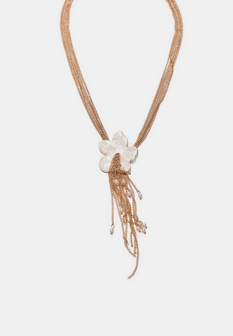 Колье-лариат с эмалированным цветком