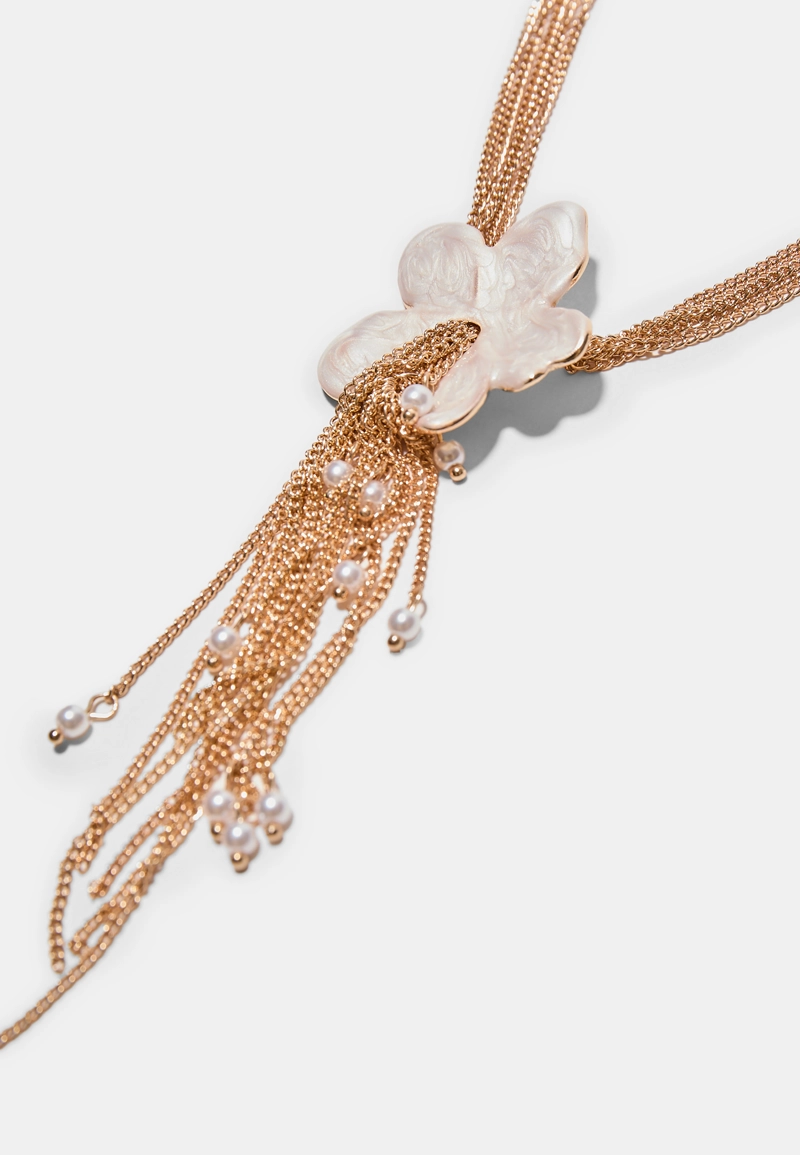 Колье-лариат с эмалированным цветком