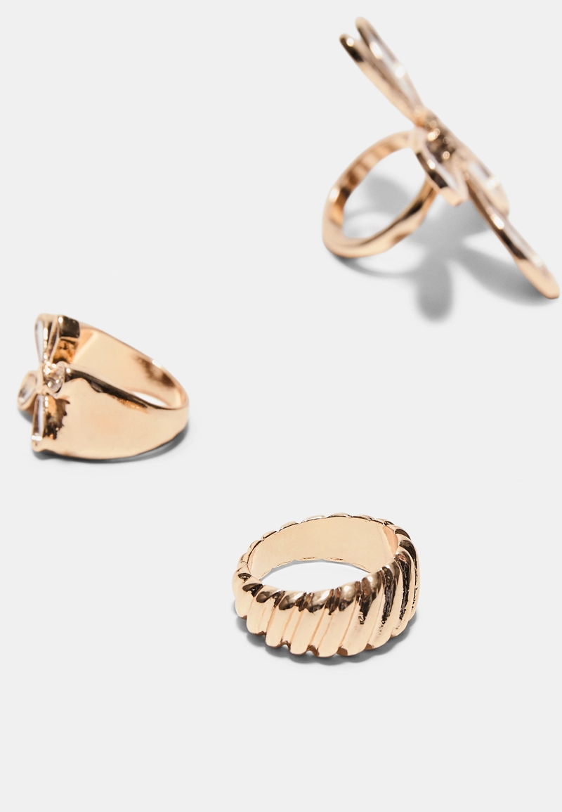 Набор из 3 колец с цветком, эффект стекла