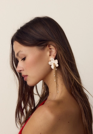 Серьги-цепочки с эмалированными цветами- Заказать в России