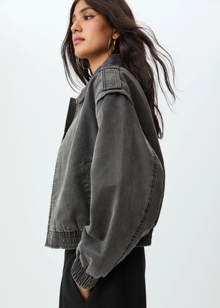 Укороченная куртка с эффектом потертости- Заказать в России