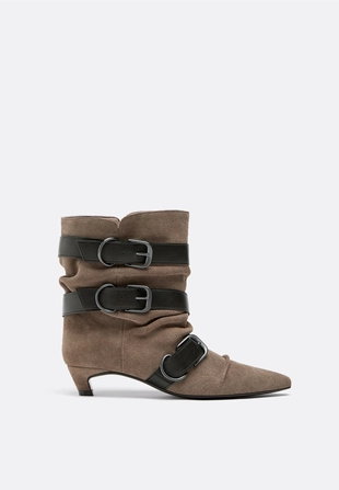 Кожаные ботильоны на среднем тонком каблуке с ремешками- Заказать в России