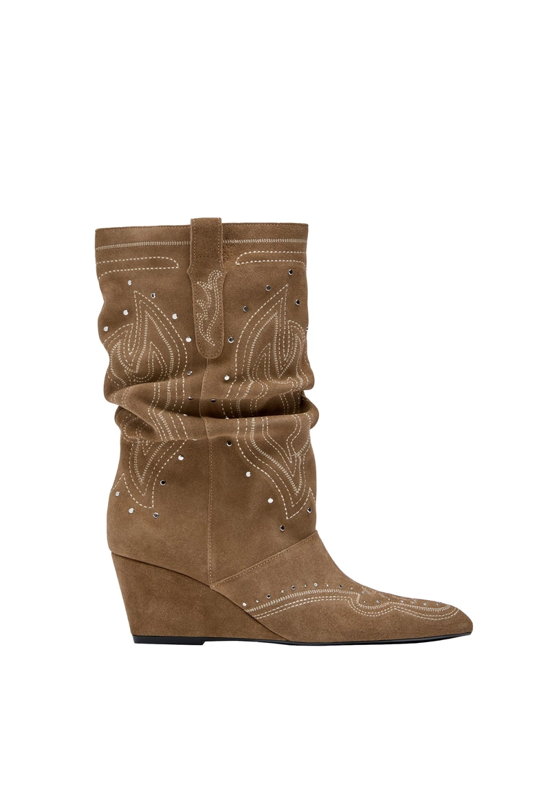 Кожаные ботинки на танкетке