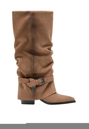 Кожаные сапоги-ботфорты на каблуке- Заказать в России