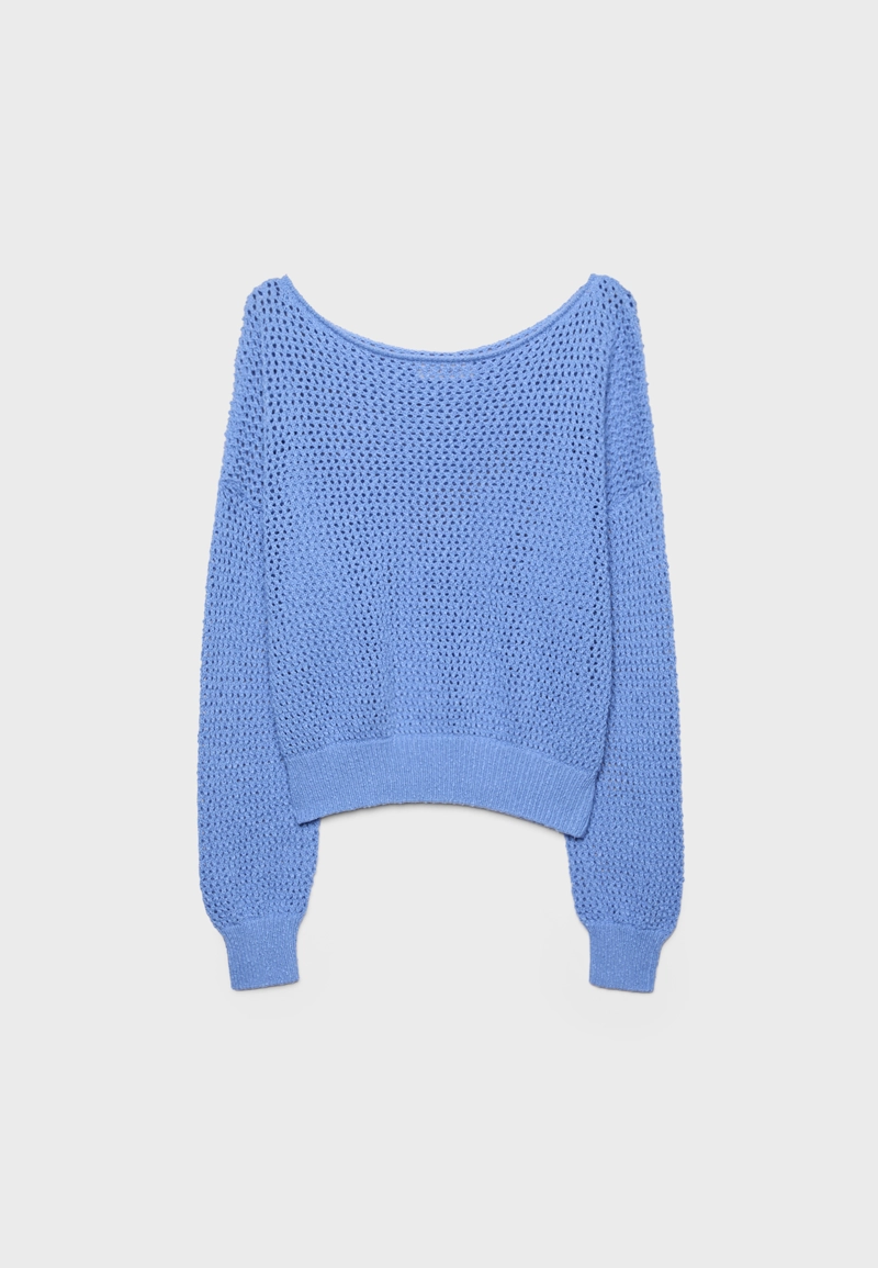 Вязаный джемпер в сетку с вырезом-лодочкой