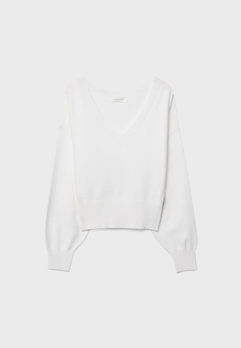 Свитер с V-образным вырезом и рукавами «летучая мышь»