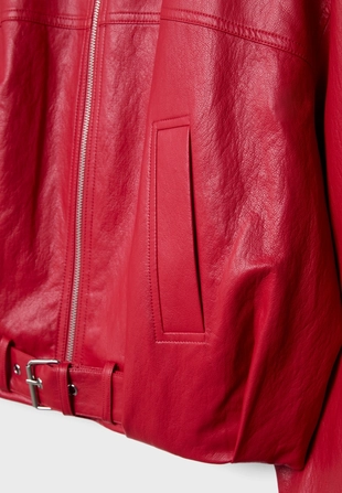 Куртка-баллон с поясом из искусственной кожи- Заказать в России