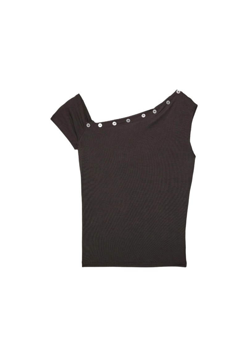 Асимметричная футболка на пуговицах