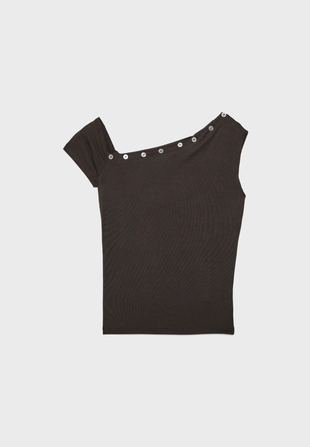 Асимметричная футболка на пуговицах- Заказать в России