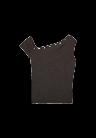 Асимметричная футболка на пуговицах- Заказать в России