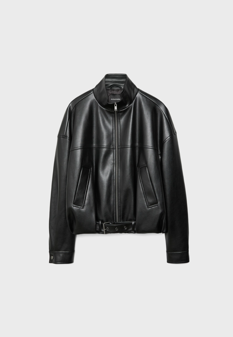 Куртка-бомбер из искусственной кожи с поясом