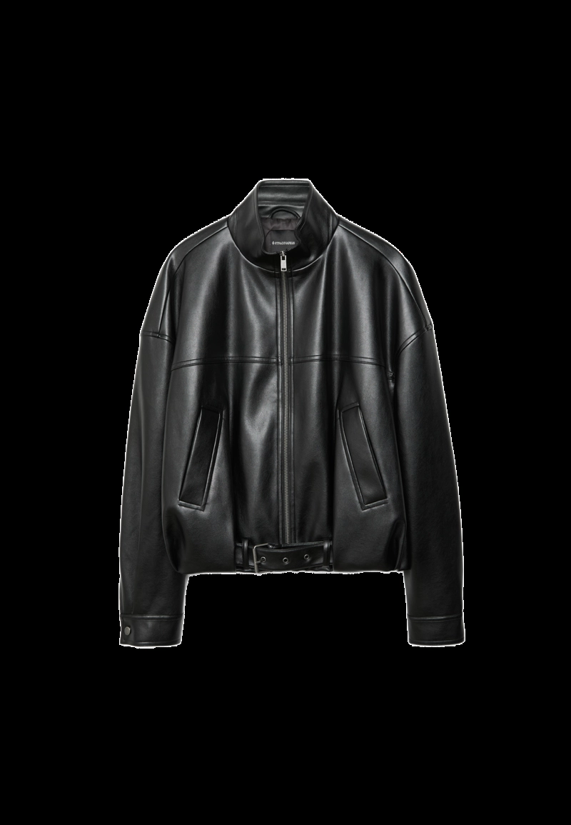 Куртка-бомбер из искусственной кожи с поясом