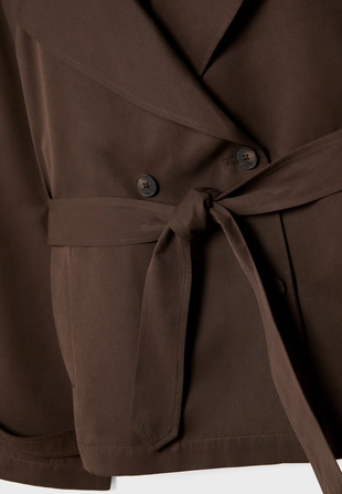 Короткий струящийся тренч с поясом- Заказать в России