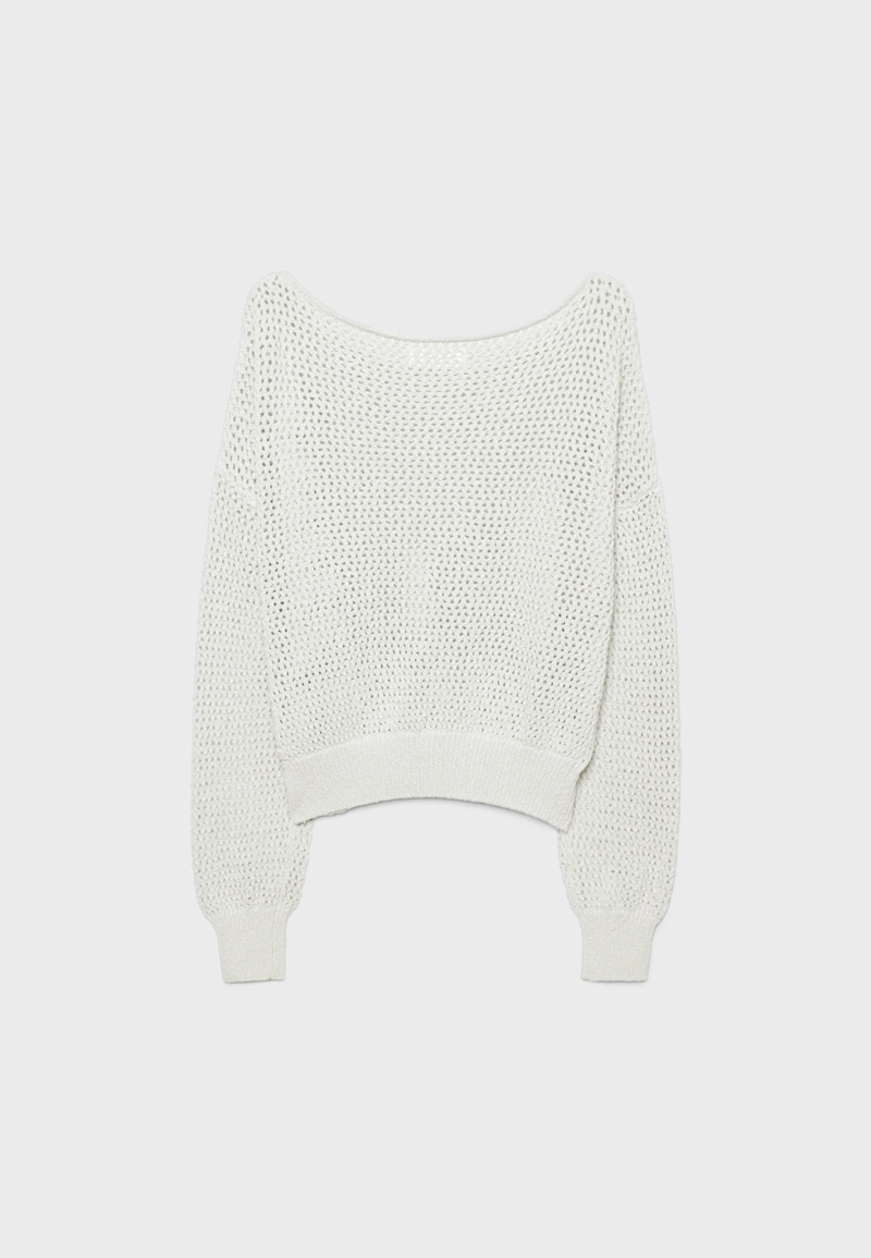 Вязаный джемпер в сетку с вырезом-лодочкой