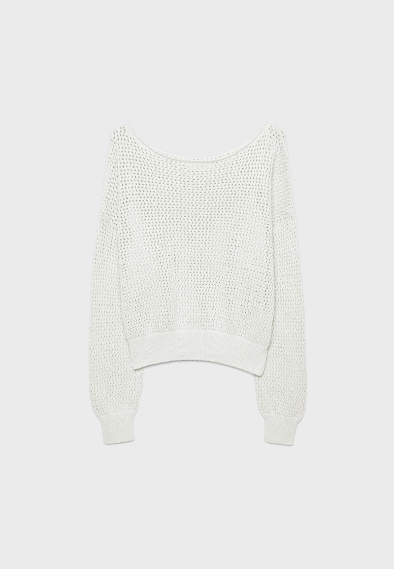 Вязаный джемпер в сетку с вырезом-лодочкой