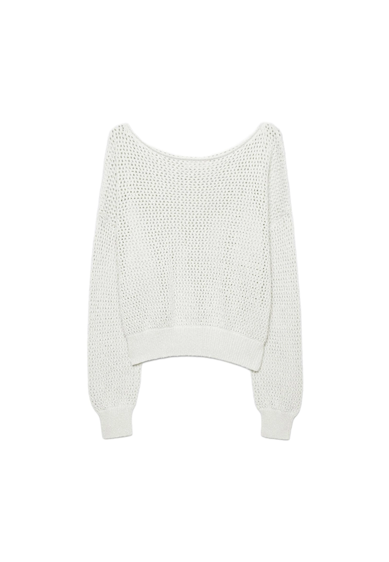 Вязаный джемпер в сетку с вырезом-лодочкой