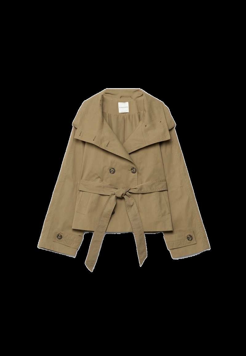 Тренч с высоким воротом и поясом