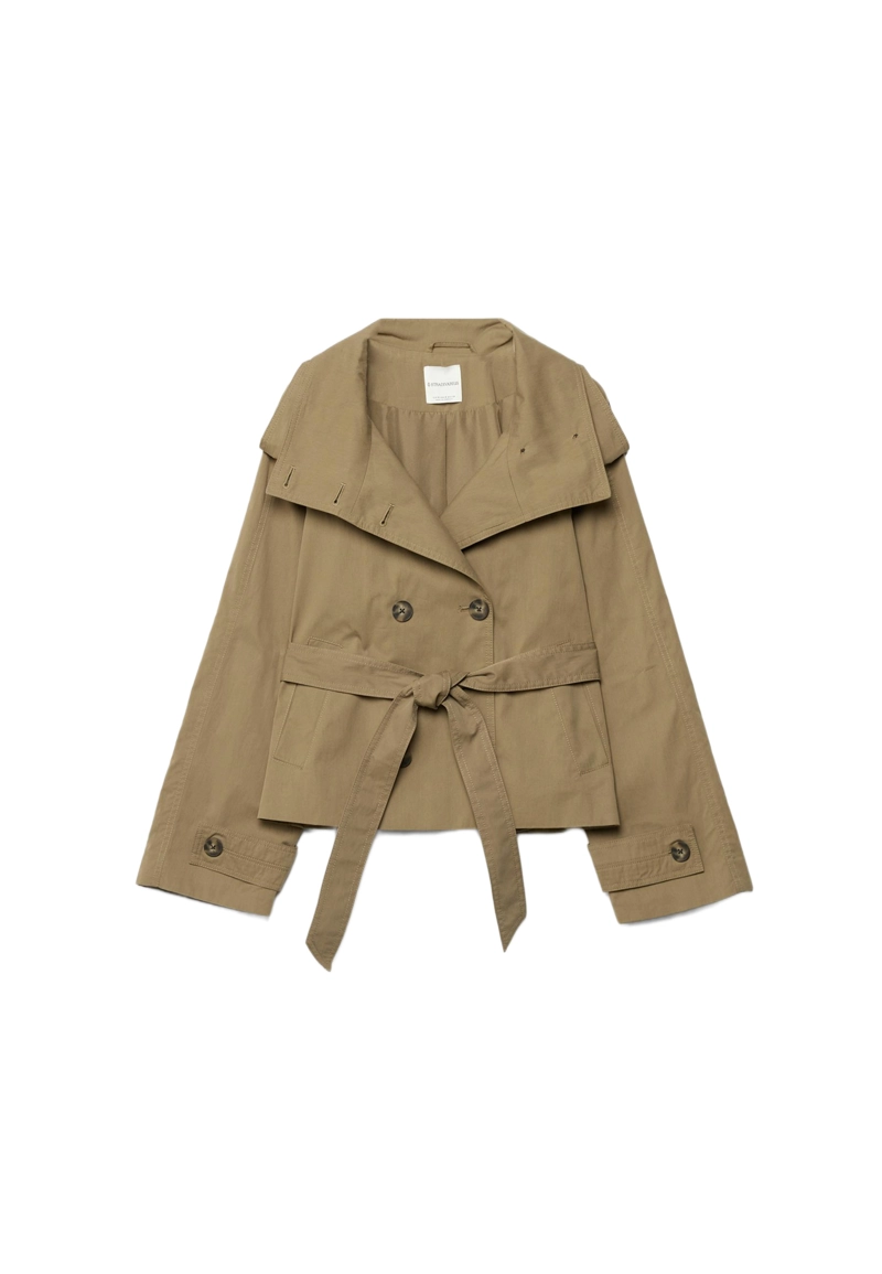 Тренч с высоким воротом и поясом