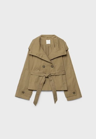 Тренч с высоким воротом и поясом- Заказать в России