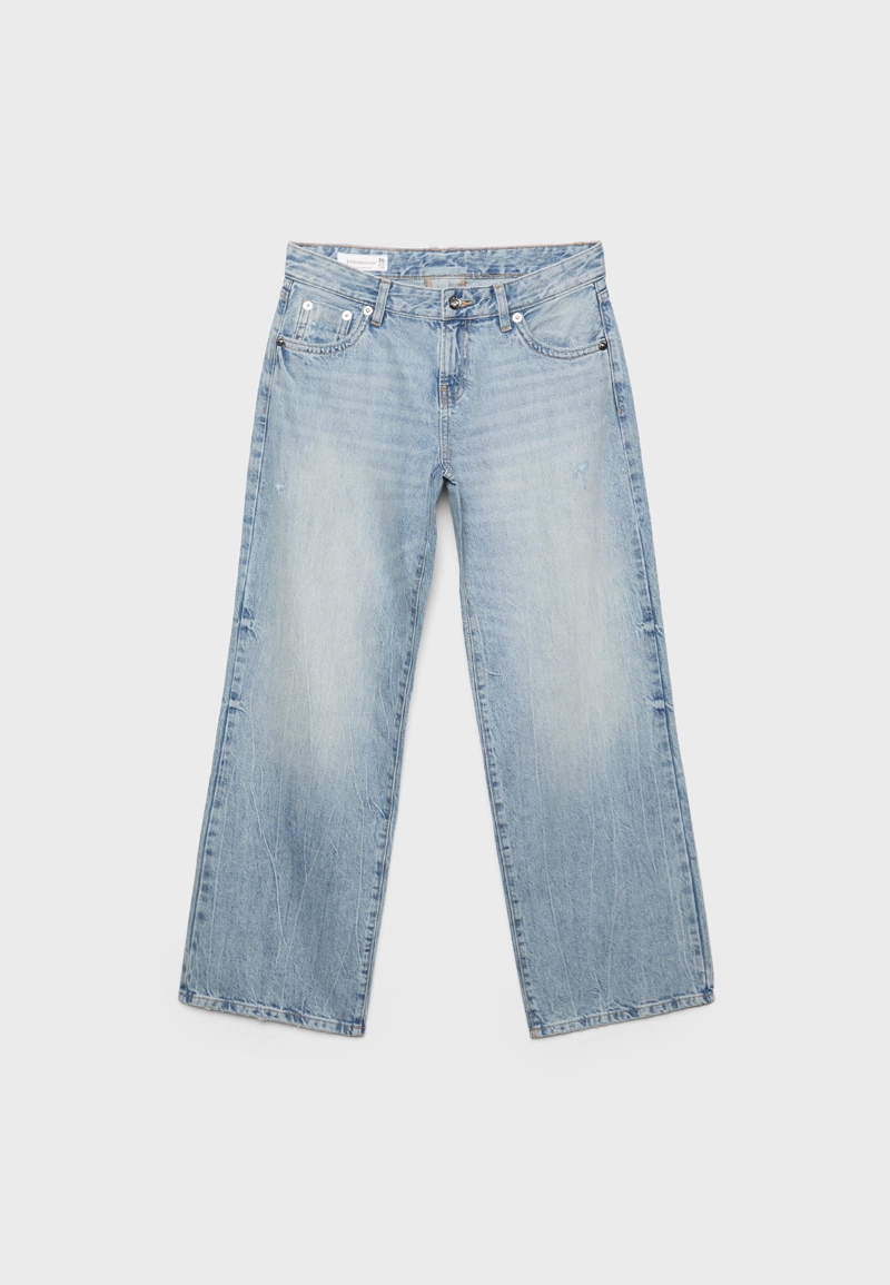 Джинсы с низкой посадкой, прямые, с карманами и заклепками