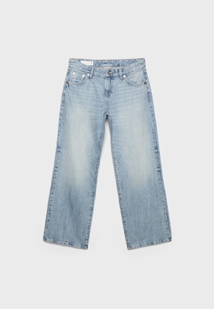 Джинсы с низкой посадкой, прямые, с карманами и заклепками- Заказать в России