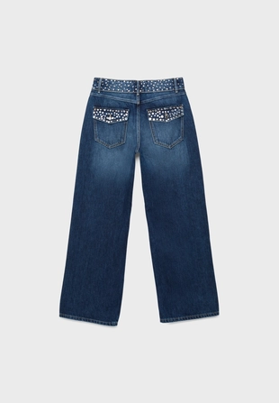 Прямые джинсы с заклепками на поясе- Заказать в России