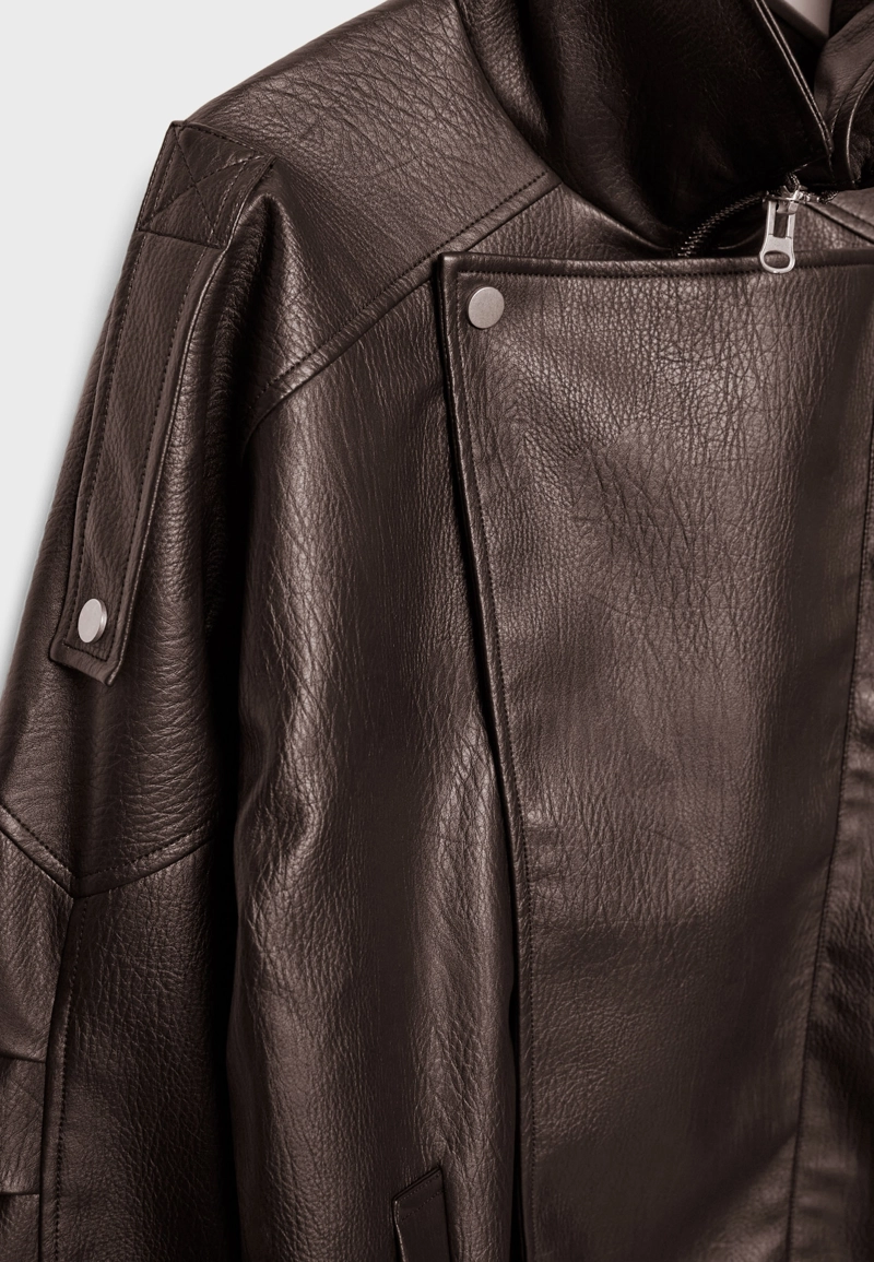 Куртка оверсайз из искусственной кожи с лацканами