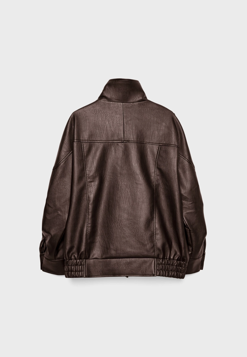 Куртка оверсайз из искусственной кожи с лацканами