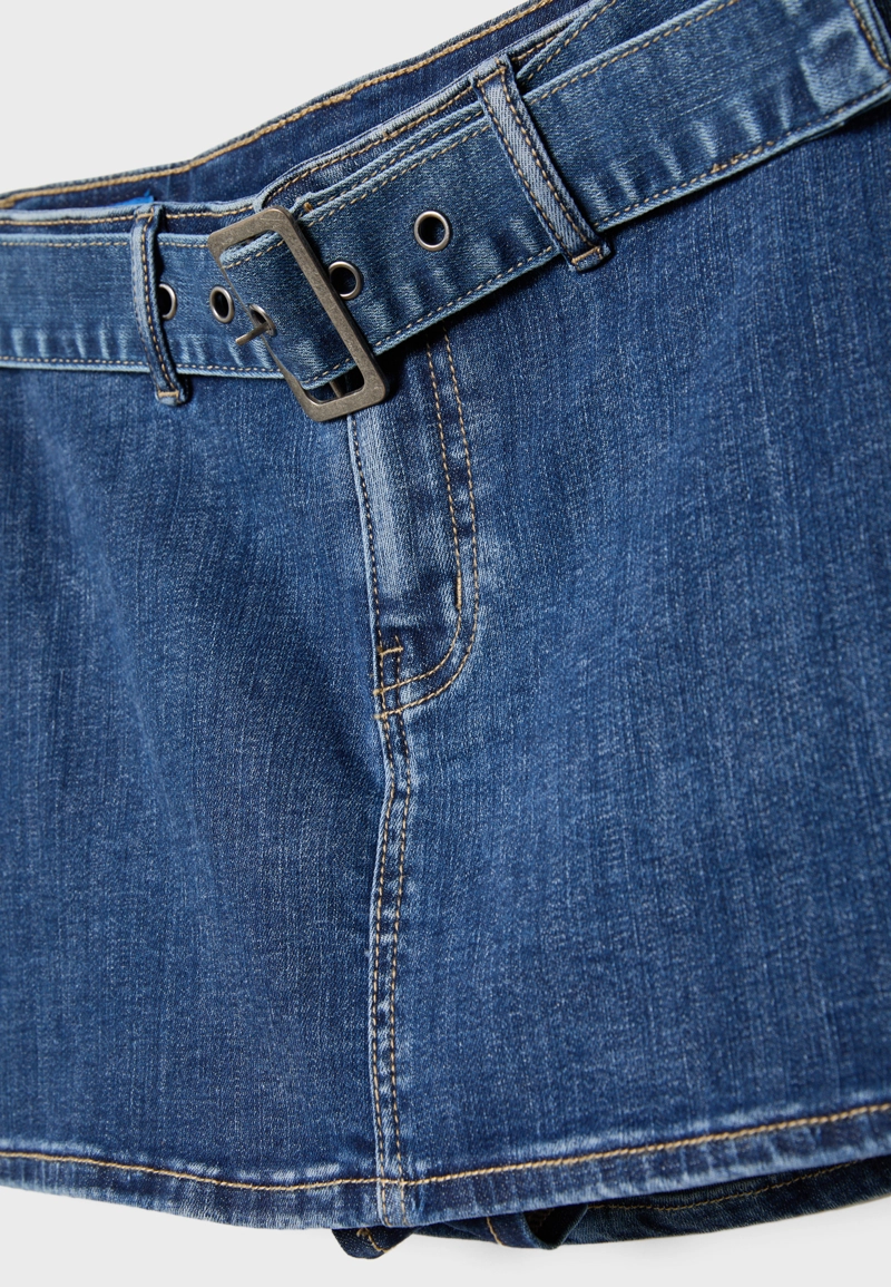 Джинсовая юбка-шорты с поясом