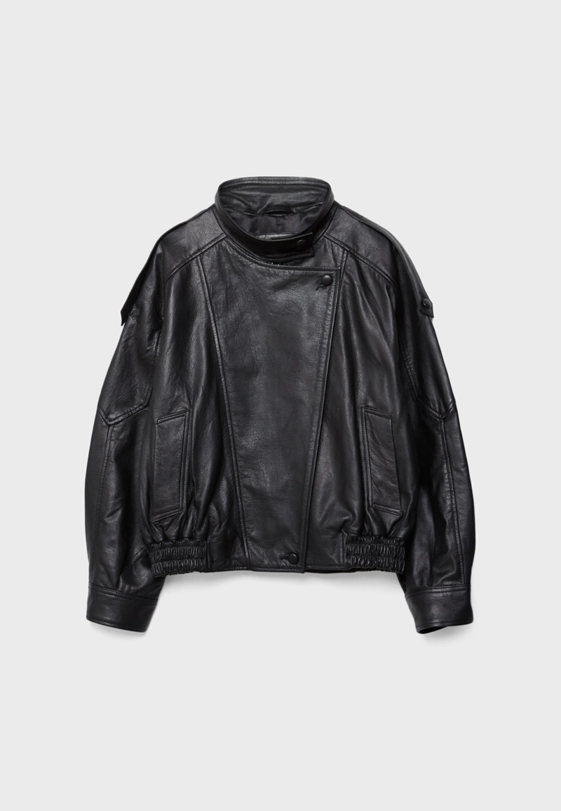 Куртка оверсайз с лацканами, 100% кожа