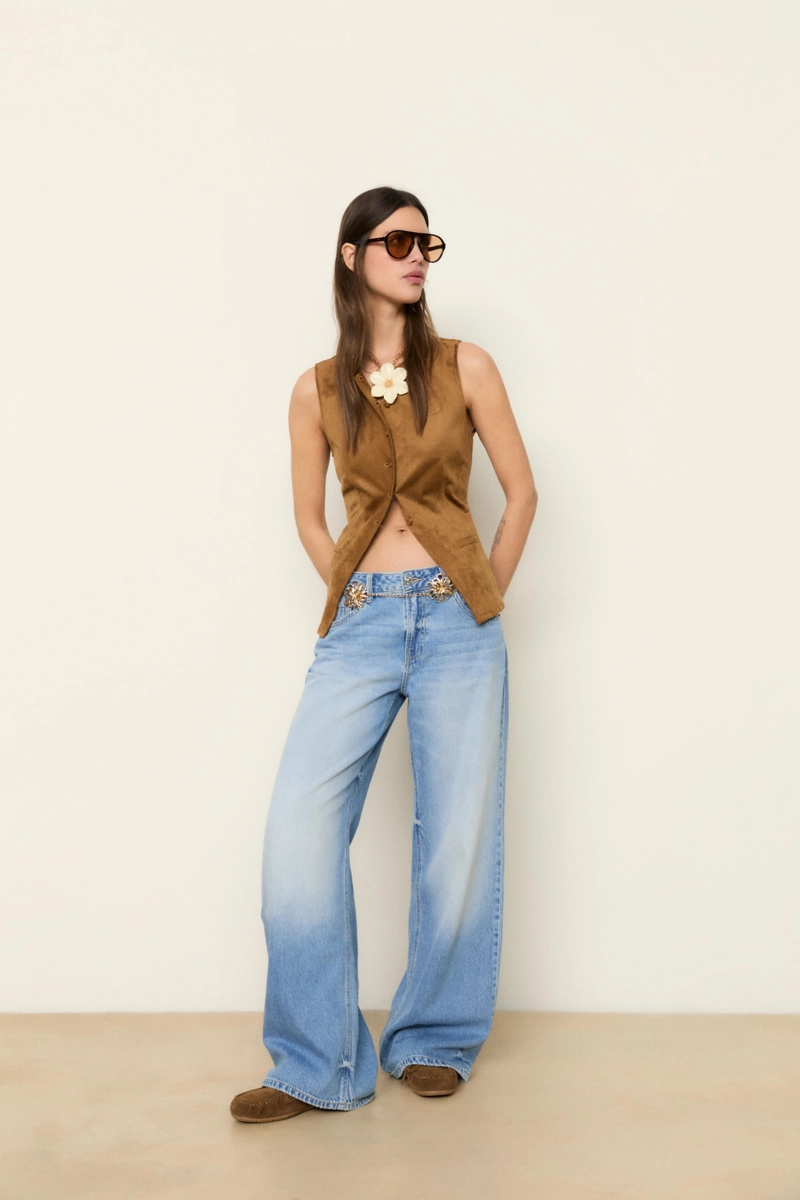 Джинсы D91 с низкой посадкой и широкими штанинами