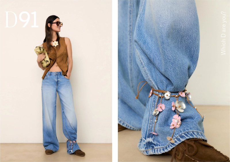 Джинсы D91 с низкой посадкой и широкими штанинами