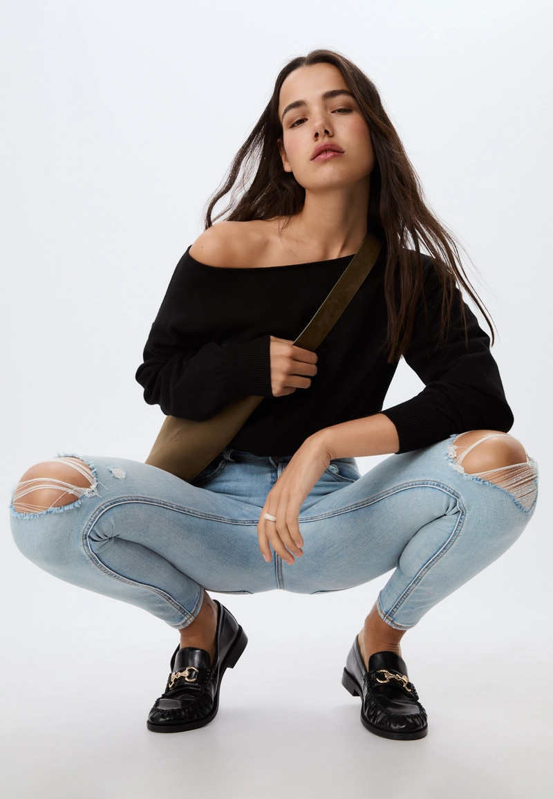 1420 Джинсы скинни с низкой посадкой