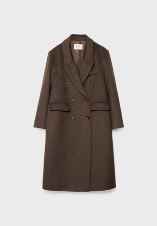 Длинное двубортное пальто оверсайз- Заказать в России