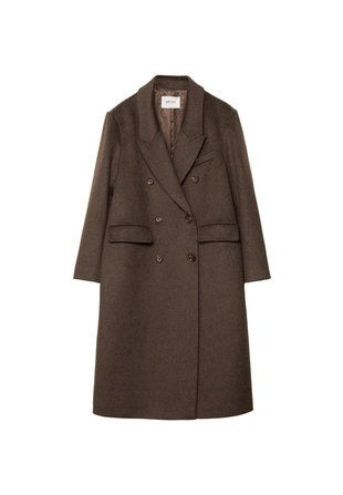 Длинное двубортное пальто оверсайз- Заказать в России