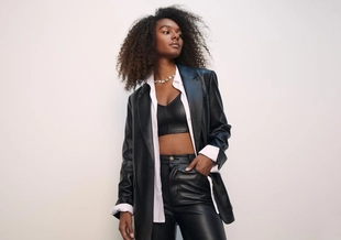 Пиджак классического кроя из искусственной кожи- Заказать в России