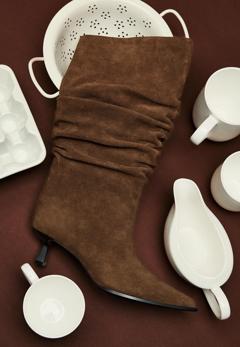 Кожаные ботинки kitten с голенищем свободного кроя