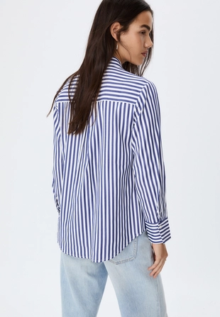 Базовая рубашка в полоску из поплина с карманом- Заказать в России