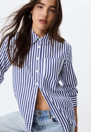 Базовая рубашка в полоску из поплина с карманом- Заказать в России