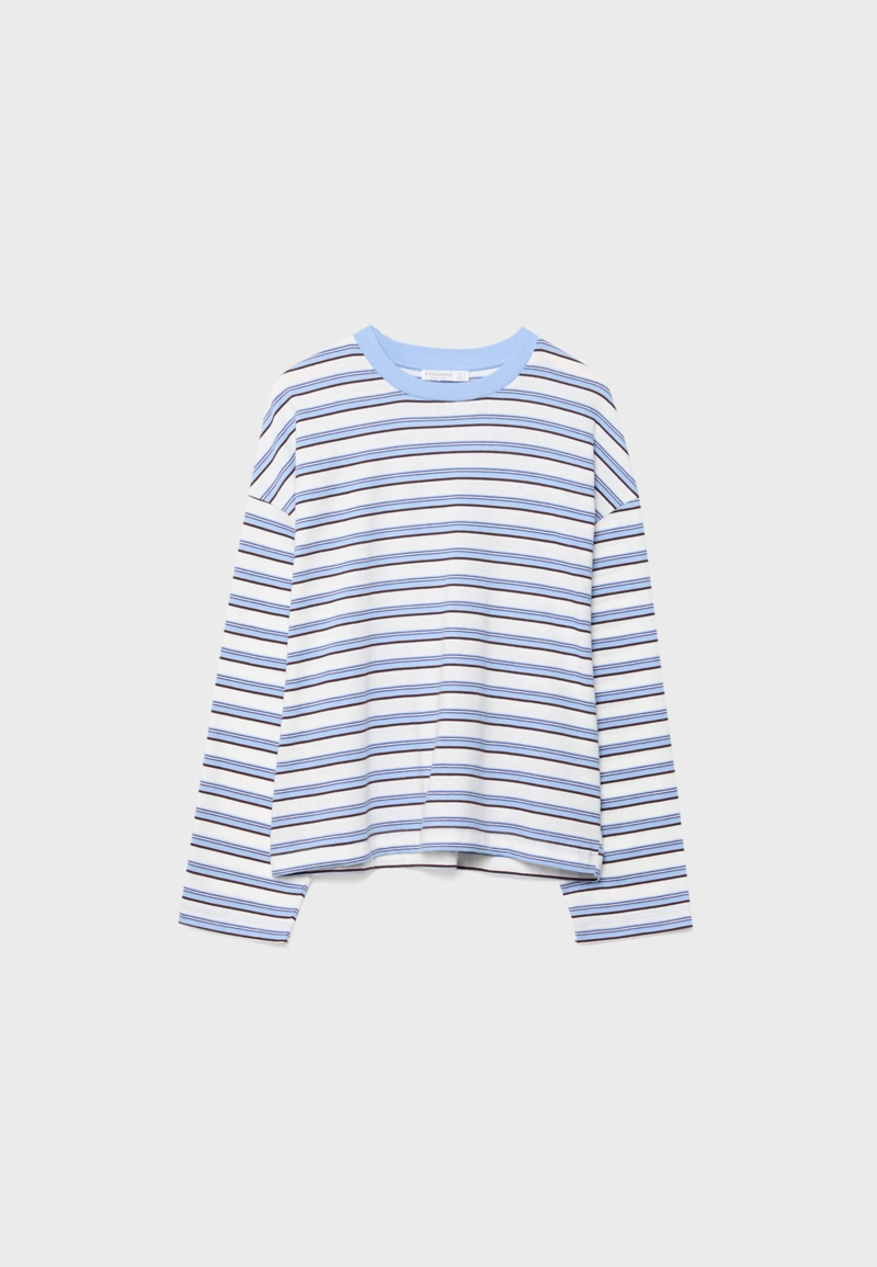 Полосатая футболка оверсайз с длинными рукавами